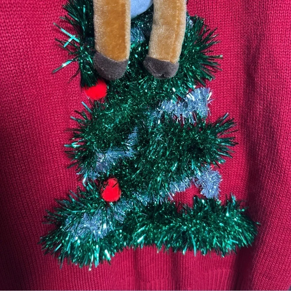 Ugly Christmas Sweater Juniors Womens 3D Pop Out Reindeer Tinsel Bell  Medium